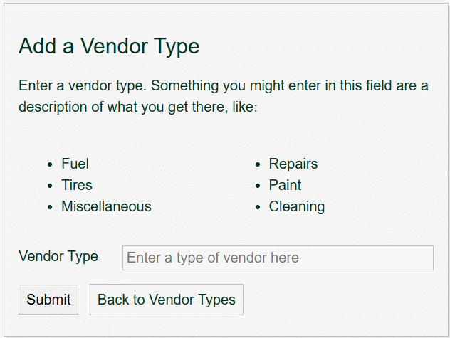 Adding a Vendor Type
