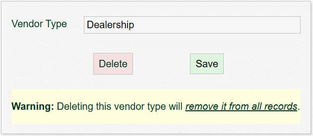 editing a vendor type